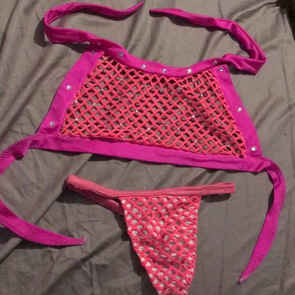 New pink neon two piece dancer outfit - Picture 2 of 5
